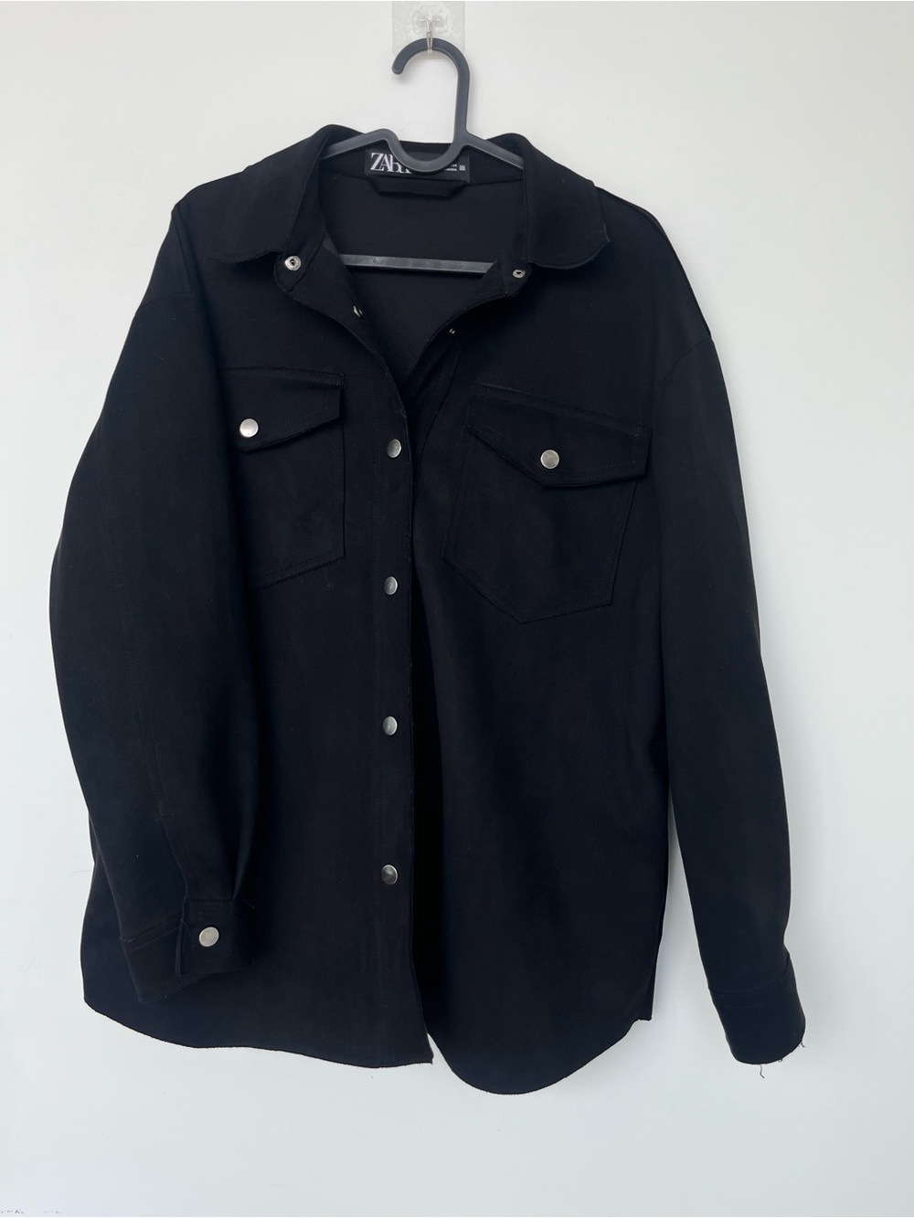 Zara Black Button-Up Lightweight Suede Jacket